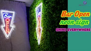 Bar Open Neon Sign Light Up Arrow sign LARGE neon signs for wall decor 12x24 inches - Remote Included Bar Decorations for home Vertical Arrow Led Light (12x24'', Mix color 1)