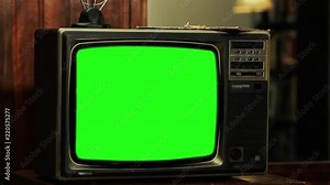 80s TV Green Screen. Contrasted Tone. Zoom In. You can replace green screen with the footage or picture you want with “Keying” effect in AE (check out tutorials on YouTube).