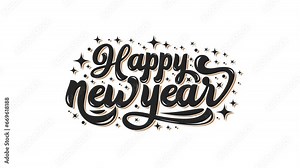 Happy New Year Handwritten Animated Text. Great for ceremonies, greetings, celebrations, banners and Flyer. Happy New Year 2024 Animation.