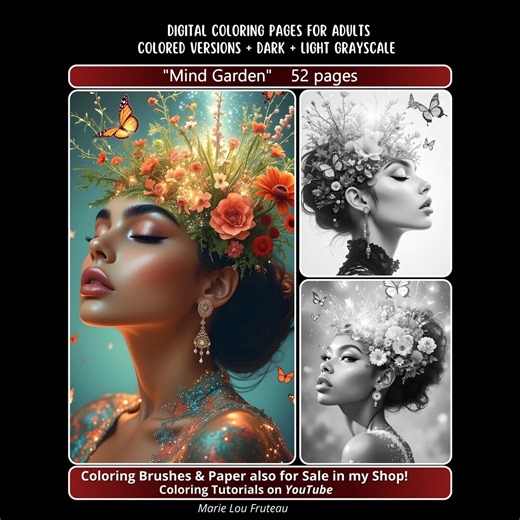 Creative Grayscale Coloring Book | Printable PDF for Adults | "mind Garden" - Etsy