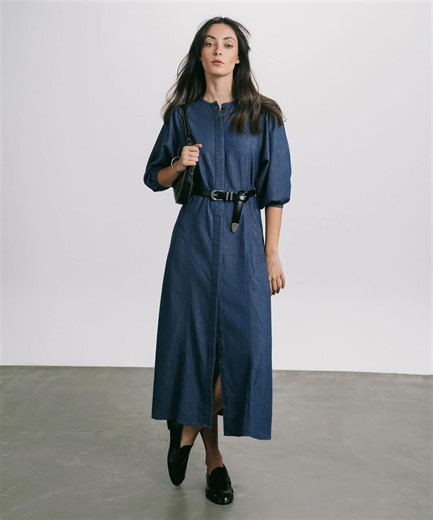 Denim Shirt Midi Dress for Women, Belted Blue Jean Dress, Modest Casual Maxi Dress - Etsy