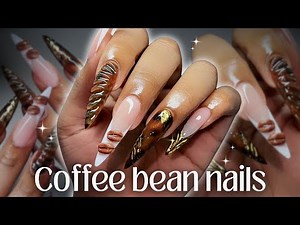 Coffee Bean nails ☕️🤎 GelX nails tutorial + fun 3d nail art ✨