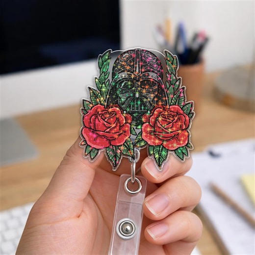 Floral Darth Vader Badge Reel, Star Wars Flowers ID, Star Wars Day Badge Reel, Galaxy Edge C2DF18 - Etsy