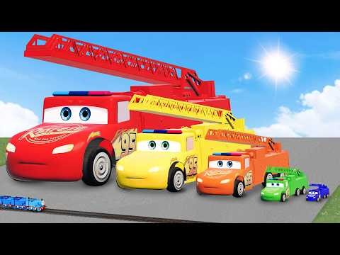 Big & Small Colors Fire Truck Lightning McQueen Car vs Thomas Trains | Test Cars | BeamNG.drive