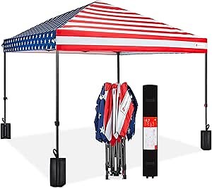 Best Choice Products 10x10ft Pop Up Canopy Tent, Outdoor Shade, 1 Person 1 Minute Set Up, Carry Case, 4 Weight Bags - American Flag
