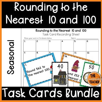 Seasonal Rounding Task Cards for 3rd Grade Math Print and Digital Bundle