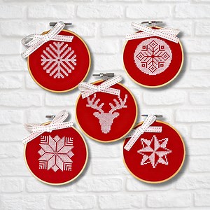 Nordic Christmas Ornament Cross Stitch Pattern: Reindeer, Snowflake, Ornament, Poinsettia, Star (PDF) - Etsy