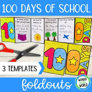 100 Days of School folding writing craft activity 100th Day reflection