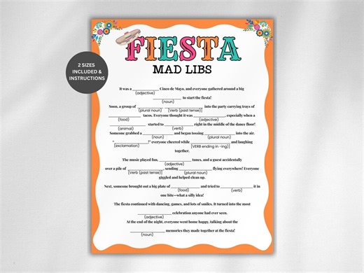 Cinco De Mayo Mad Libs Game, Fiesta Game for Kids Adults, Fiesta Party Games, Birthday Fiesta Game, Mexican Party Game, Classroom Activity - Etsy