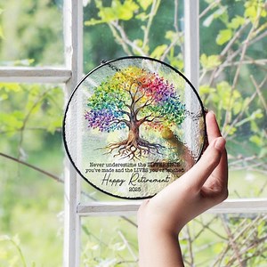 Retirement Stained Glass Suncatcher – Tree of Life Window Hanging, Inspirational Gift for Teacher Nurse Coworker, Happy Retirement Gift 2025 - Etsy