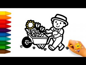 How to Draw a Cute Little Gardener with Flowers 🌸👨‍🌾 | Easy Drawing for Kids