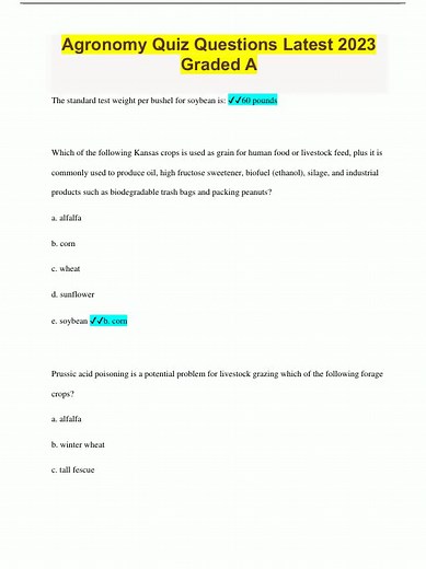Agronomy Quiz Questions Latest 2023 Graded A1794