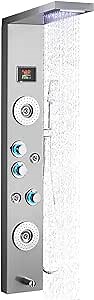 FORIOUS 55'' Shower Panel Tower System - 6-in-1 Shower Tower with LED, Rainfall, Waterfall Shower, Handheld Sprayer, Massage Jets, Tub Spout, Stainless Steel Shower Panel for Bathroom