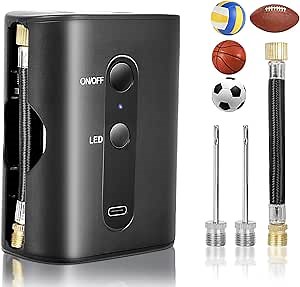 Electric Ball Pump (20psi), Portable Basketball Pump with 2 Needles, Rechargeable Air Pump Ball Inflator for Basketball Soccer Volleyball Football Sports Ball Equipment