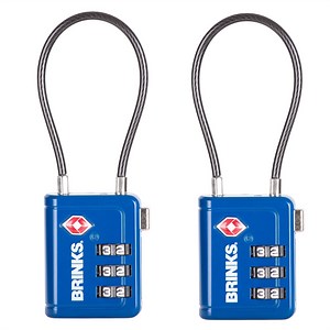 Brinks 34mm Blue TSA Indicator Lock with a Long Cable Shackle, 2 pack