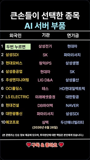 큰손들이 선택한 종목!! AI 서버 부품