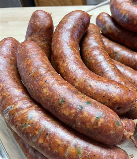 Two sausages. One smoke. Zero nonsense. #sausage #smokedmeat #pork #homemade #fyp