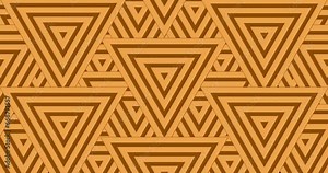 Small triangular radiowave arranged and placed together to form a pattern grid. Multiple growing triangle radiowave seamless looped motion graphics shape background. Orange color background.