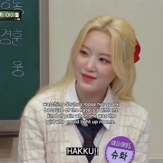 I wonder how people feel knowing they chip away at her confidence every single day. I wonder how they look at Shuhua,notice she's struggling and continue to hate on her. I wonder how they continue to bash her for renewing and saying it