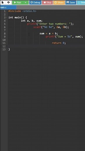 🧮 Sum of Two Numbers in C Language | Easy Program for Beginners 🚀 #CLanguage #Programming