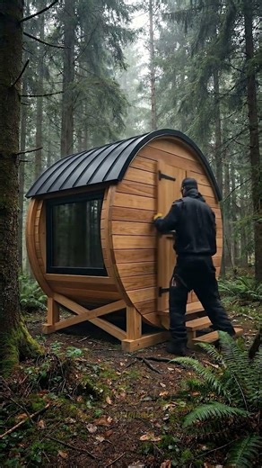 From Abandoned Cable Reel to Cozy Forest Cabin
