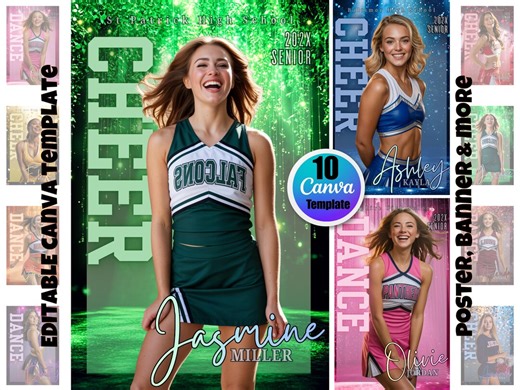 Cheerleader Poster Template Cheer Dance Canva Designs: Senior Sports Poster, Cheerleading Banners, Senior Cheer Team Poster Digital Download - Etsy