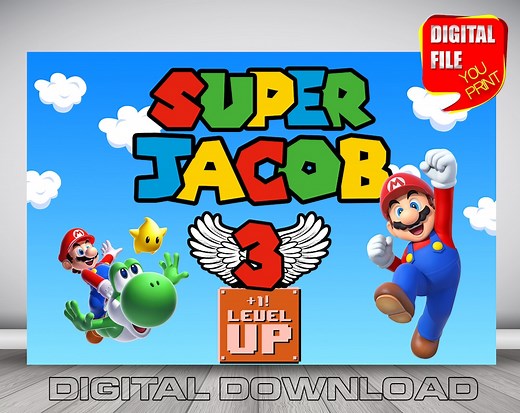 Super Mario Birthday Backdrop Banner (digital Download) - Etsy