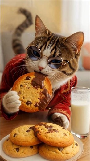 30s NO TALKING Catgirl Gooey Cookies & Milk 🐱 Pure Eating Sounds ONLY 🍪🥛 #asmr #notalking #shorts