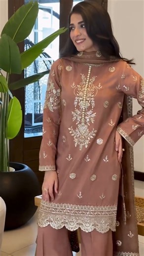 13K views · 7.1K reactions | 癩 Allure by Naghma — Brown Pakistani Inspired Suit 癩 Bring effortless elegance to every event with this premium ready-made party wear! ✨ ✔️ Fabric: Premium Georgette ✔️ Delicate Sequins Work — Perfect for party & festive occasions ✔️ Top Length: 38 inches ✔️ Pant Length: 39 inches All Sizes Availabel  Ready to wear, zero hassle — just slip on & shine in style! | Trends By Marium | Facebook