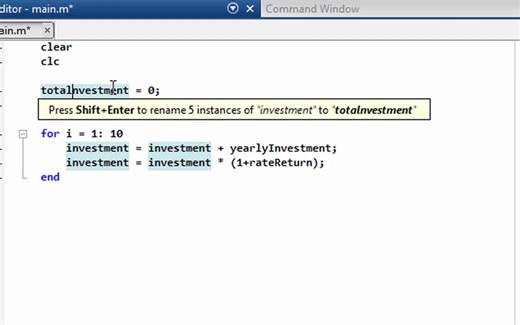 【MATLAB】使用MATLAB编辑器重构代码以重命名变量