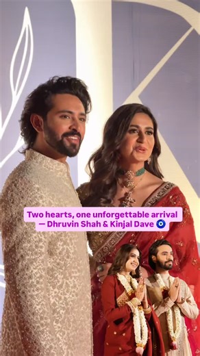 Bollywood Hungama🎥 on Instagram: "When love walks in, everything else fades 🧿 @dhruvinshahofficial (Founder of JoJo Platform) and @thekinjaldave (Leading Gujarati Singer) share a magical arrival at their engagement reception ceremony ❤️ #KinVin #powercouple #godsplan #kinjaldave #dhruvinshah KDS"