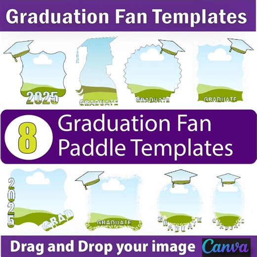8 Graduation Fan Template Bundle, Grad Fan Template, Custom Graduation Fan, Grad Paddle Fan, Graduation Fan 2025 - Etsy