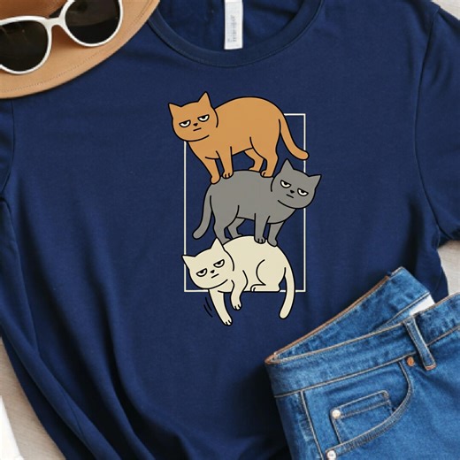 Funny Grumpy Cat Stack Shirt, Moody Hand-drawn Cat Tee - Etsy