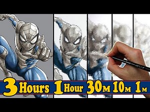 DRAWING SPIDER-MAN in 3 HOURS, 1 HOUR, 30 MINUTES, 10 MINUTES & 1 MINUTE! - UNBELIEVABLE RESULTS!