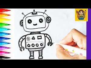 How To Draw A Cute Robot 🤖 Using Shapes 🟧🔴📐| EASY Step-by-Step Drawing Painting & Coloring For Kids