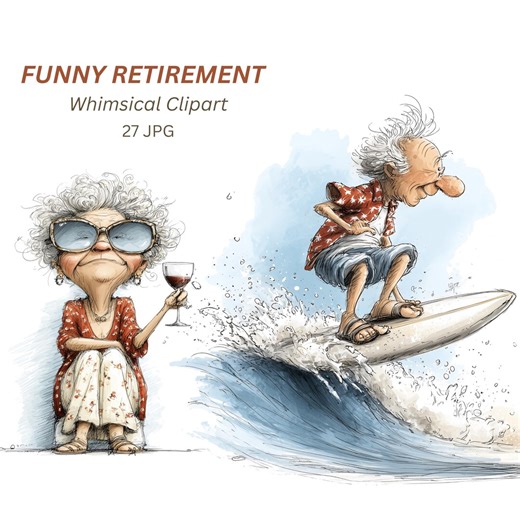Retirement JPG, 27 Watercolor Funny Senior Clipart for Retirement Party Cards - Etsy