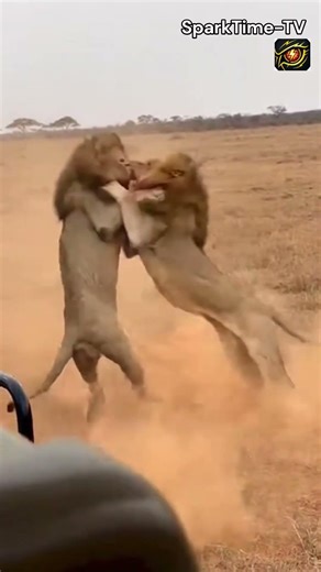 Clash of Kings: Two Male Lions Battle for Dominance