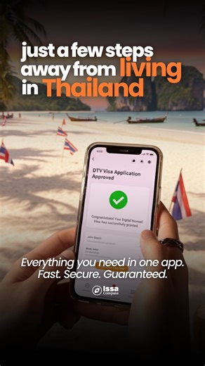 Hold the 🥥 and watch the magic happen. Get you DTV in just a few taps in your Issa App or on our website. Open the app → review the requirements → upload your documents → check our feedback → finalize and submit → pack your bags → get your visa! Throughout the entire journey, you’ll never be on your own. Our legal team will guide you every step of the way, turning your Thailand dream into reality. Comment “app” and we’ll send you the download link right away. | Issa Compass - Apply for Thailand