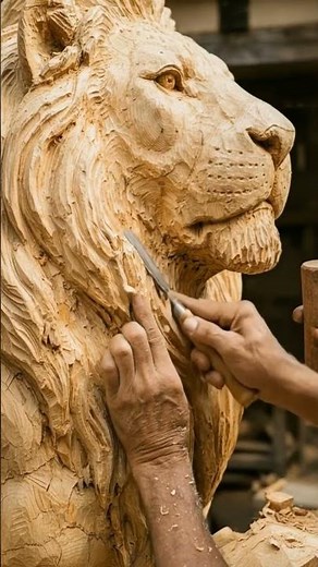 Incredible Wood Carving Process – Giant Lion Statue Turned Into Golden Masterpiece