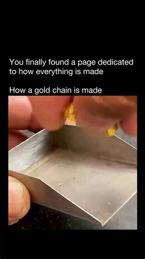 How Everything’s Made on Instagram: "Gold chains begin as solid bars of gold, which are heated and rolled into long, thin wires. Once the wire reaches the exact thickness needed, it’s fed into specialized machines that bend and cut it into thousands of identical links. Each link is shaped, interlocked, and then micro-welded shut to form a continuous chain. Skilled jewelers then run the chain through drawing plates that stretch and tighten the links, giving it strength and a uniform pattern. Afte