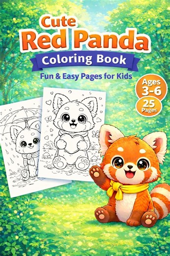 Cute Red Panda Coloring Book for Kids Ages 3–6 | 25 Printable Coloring Pages | Easy Preschool Animal Coloring Book (PDF Download) - Etsy