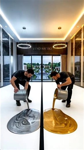 THIS DOUBLE FLOOR IS AMAZING! 🤍💛😱 Gold & Silver Gems Epoxy Luxury Floor 💎✨ #epoxy #diy #floor