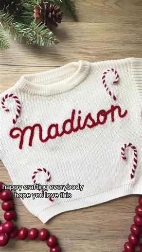 Anna | Hand-Embroidery on Instagram: "How to embroider a candy cane onto a knit sweater using chunky yarn! Yarn is loops and thread charisma and I prefer a chunky yarn for those candy canes but a weight 4 would also work! #yarnembroidery #embroiderytutorial #christmassweater"