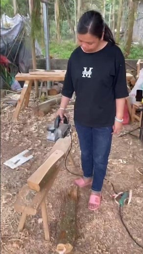 Village woman using power tools like a pro woodworking skills you must see