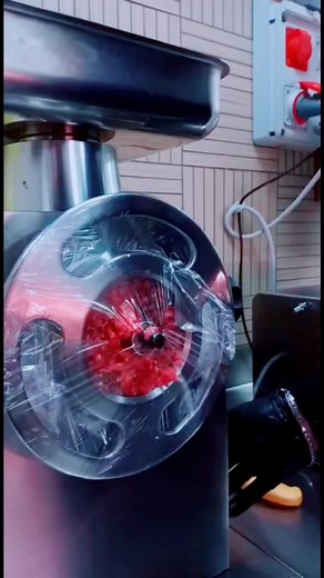 Meat Grinder in Action: Processed Meat Close-Up