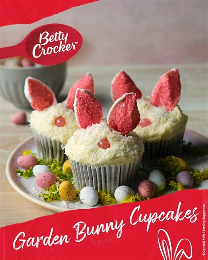 23 reactions · 6 comments | The most adorable Bunny cupcakes you'll ever see! Create sweet memories this holiday season and hop into some fun Easter baking with Betty Crocker™! Click here for recipe: www.bettycrocker.com.au/recipe/garden-bunny-cupcakes/ #BettyCrocker #Kitchenisforeveryone #Gardenunnycupcakes #BakingIdeas #servingsuggestion | Betty Crocker Australia & New Zealand | Facebook