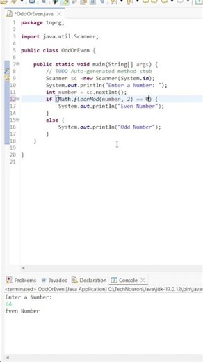 Java Program to Check Odd or Even using Math.floorMod() | #shorts