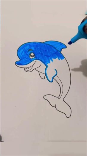 Cute Blue Dolphin Coloring / #dolphin #drawing #easypaint