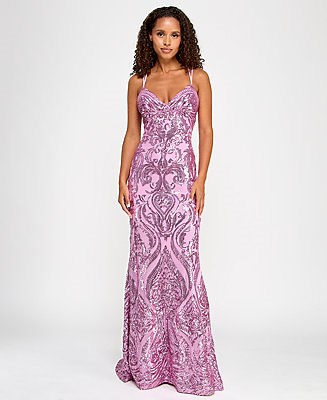 B Darlin Juniors' Sequin-Pattern Lace-Up V-Neck Gown, Created for Macy's - Macy's
