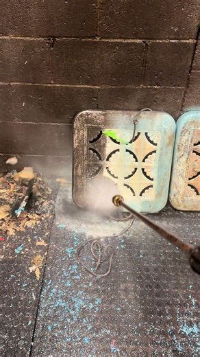 Pressure washing the paint off old lawn chair seats after a chemical paint removal dip. #satisfying #oddlysatisfying #clean #paint #powerwashing